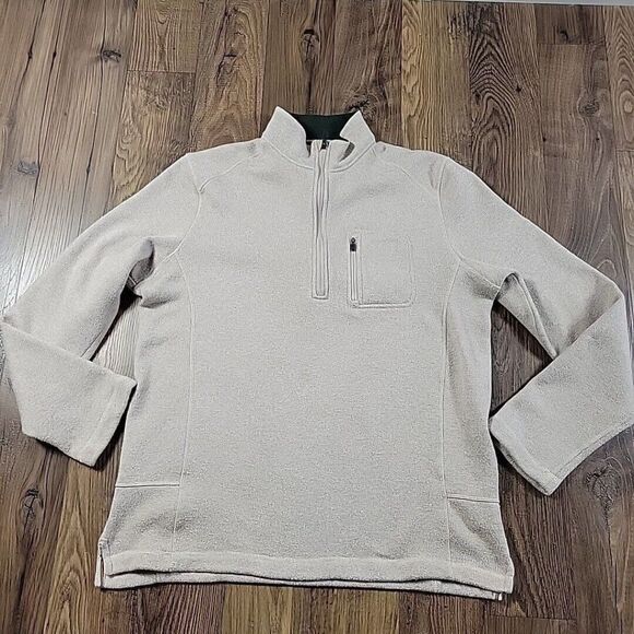 Woolrich Sweater Mens Large Beige Quarter Zip Long Sleeve Pullover Read* - Picture 1 of 9